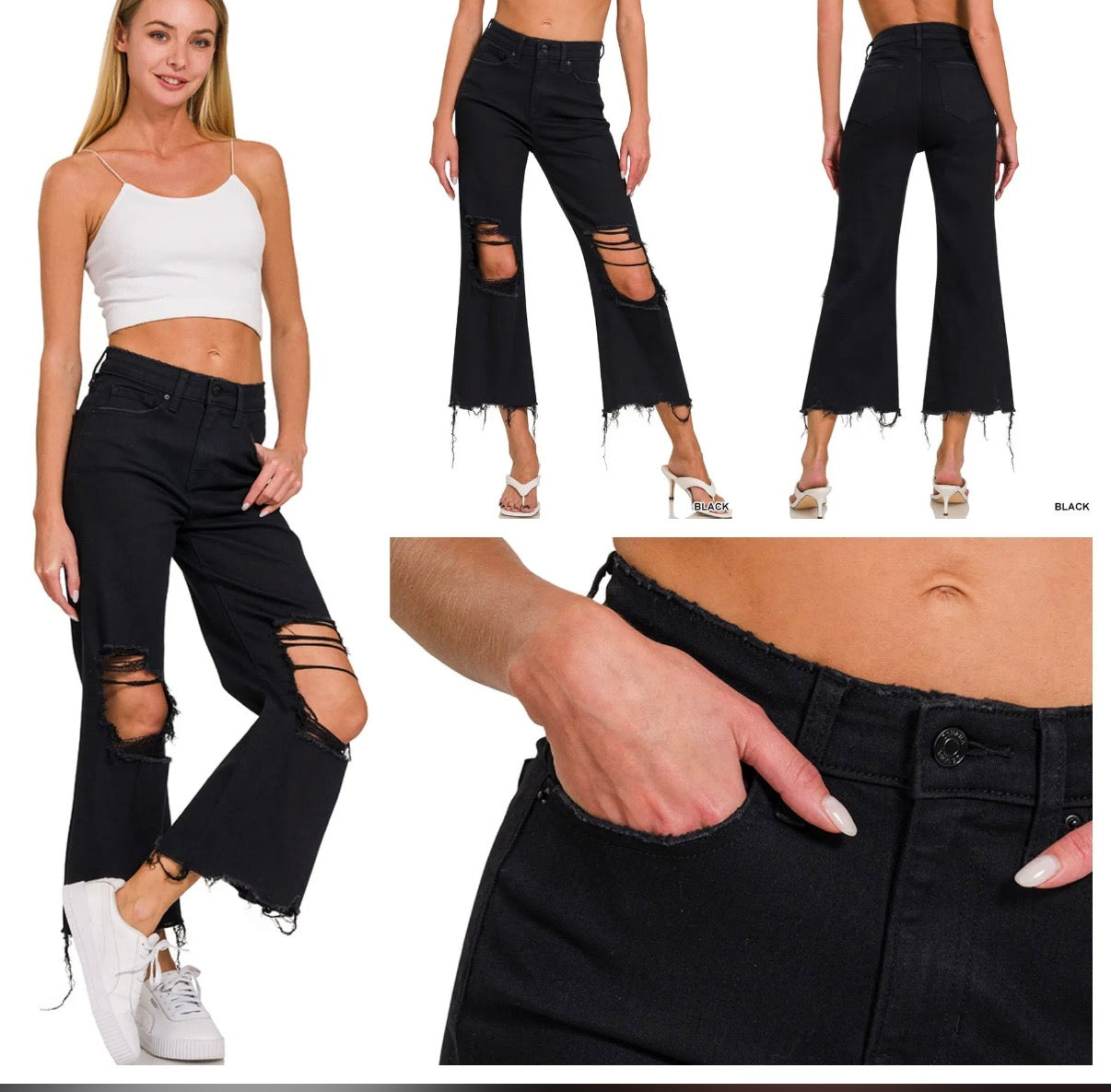 Zenana Distressed Knee Crop Jeans