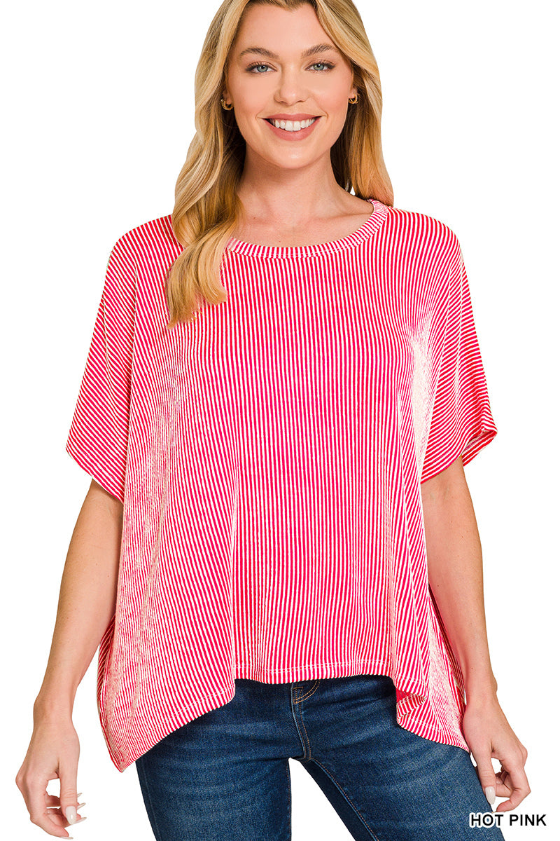 Ribbed Striped Oversized Tee