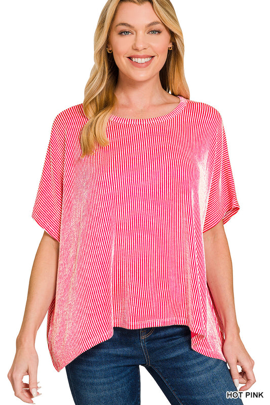 Plus Size Ribbed Striped Oversized Tee
