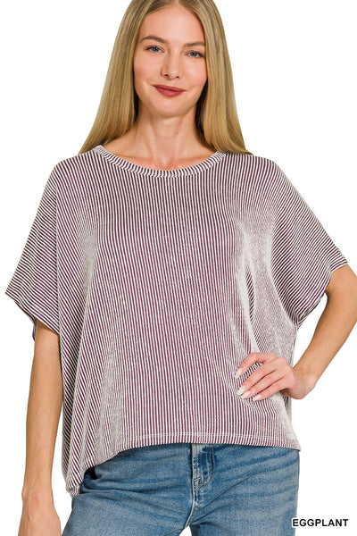 Ribbed Striped Oversized Tee